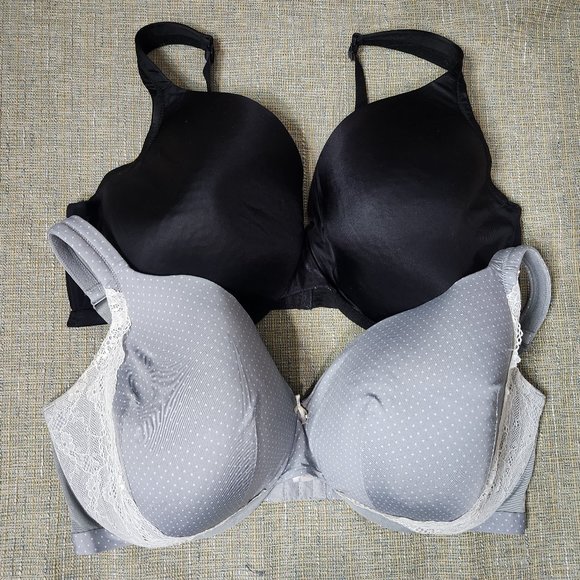 Cacique Womens 46DDD 2 LOT Black Blue Lace Wired Bras Full Coverage